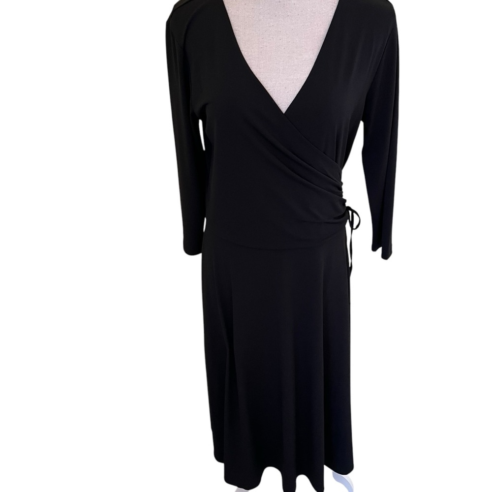Talbots Vintage Black Jersey Knit Surplice 3/4 Sleeve Aline Dress 10